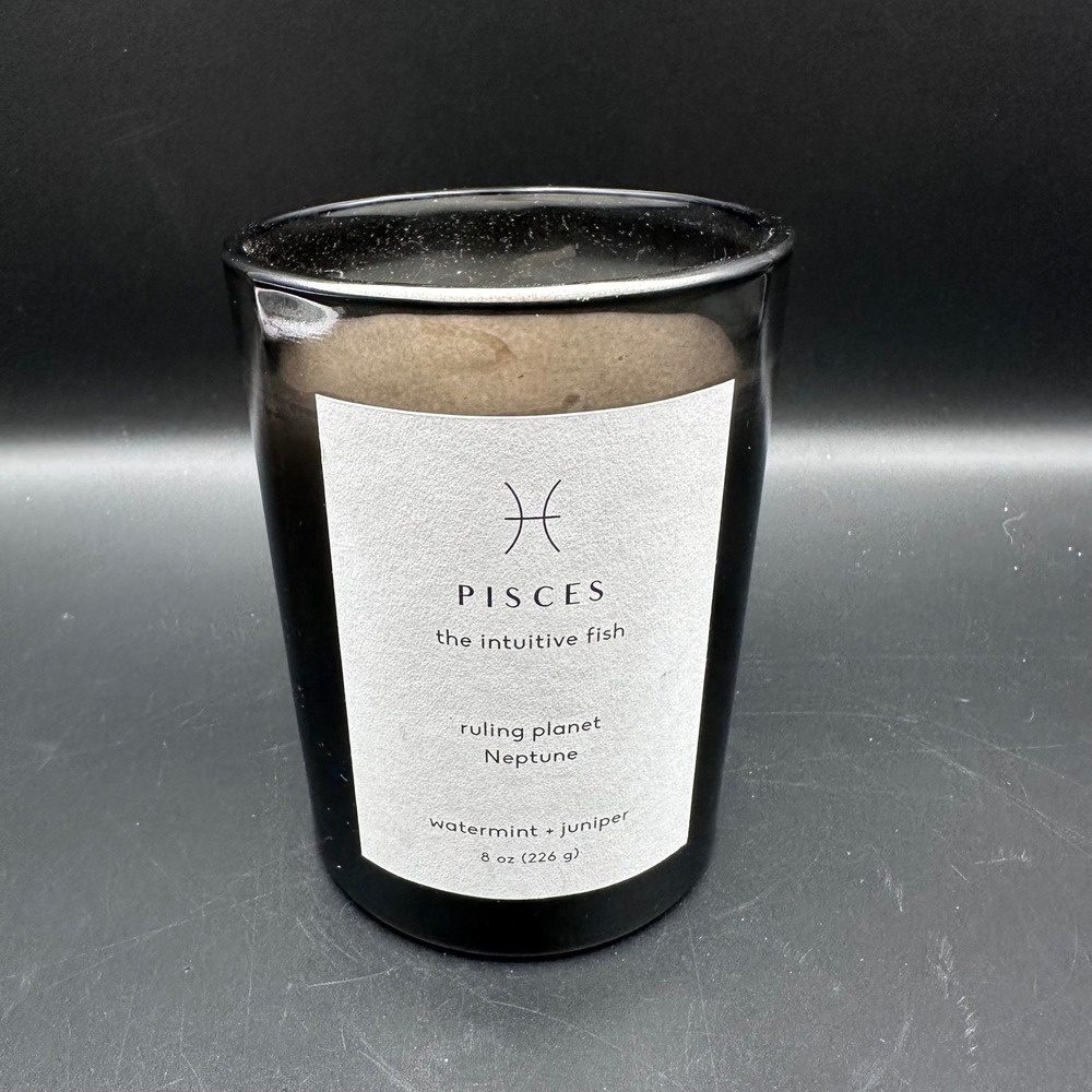 Threshold Pisces Zodiac Watermint Juniper Scented Candle Black Glass 8oz 9564